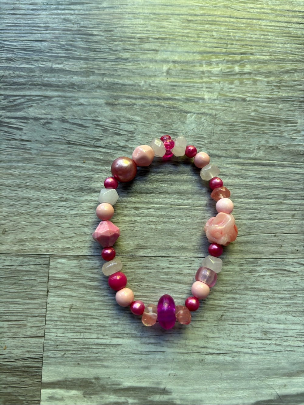 Pink Beaded Stretch Bracelet handmade by me
